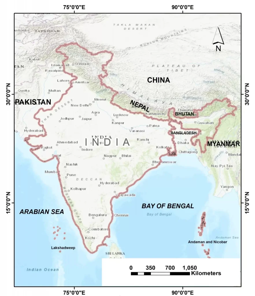 GIS Map of India with Latitude and Longitude